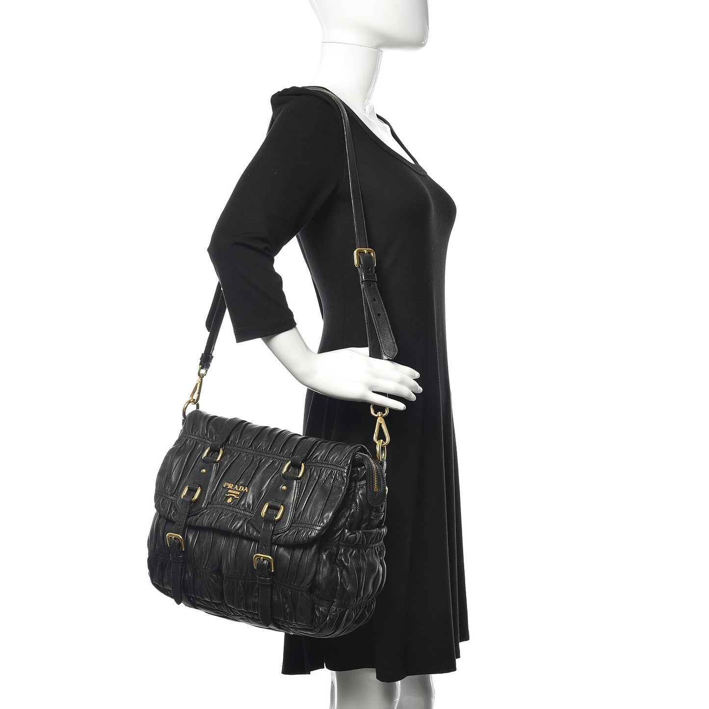 Nappa Gaufre Messenger Tote Black