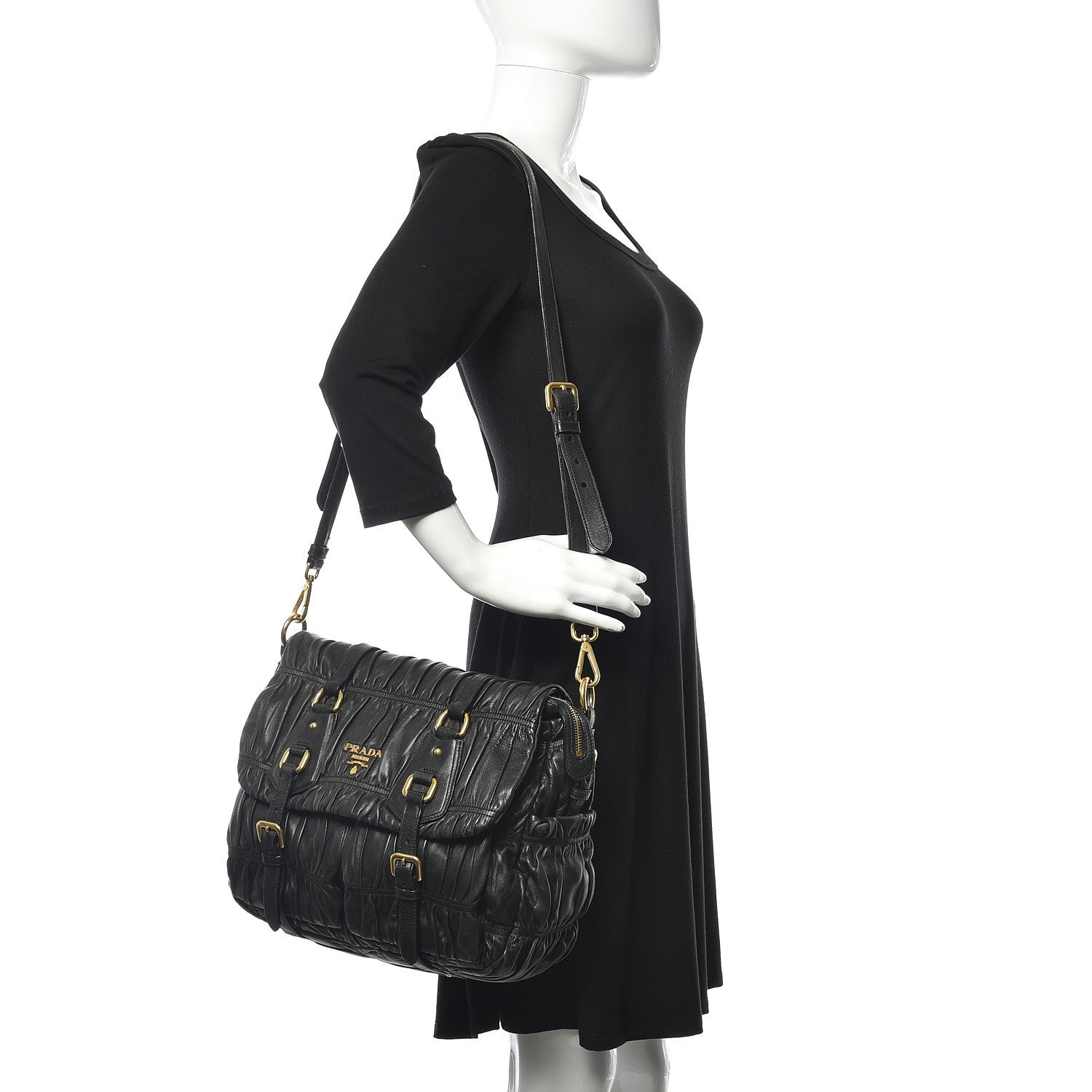 Prada Nappa Gaufre Messenger Tote Black 2 of 15