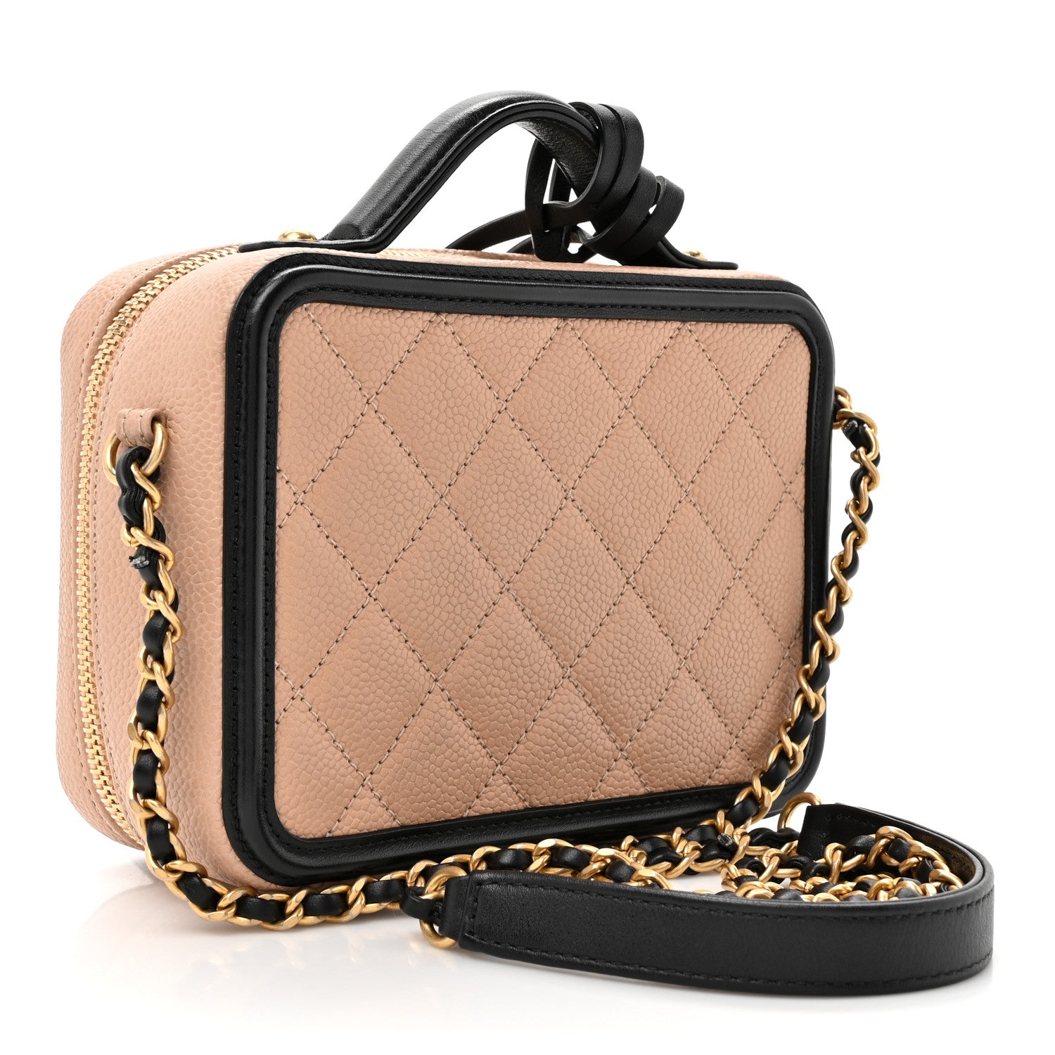Chanel Caviar Quilted Small CC Filigree Vanity Case Beige Black 3 of 10