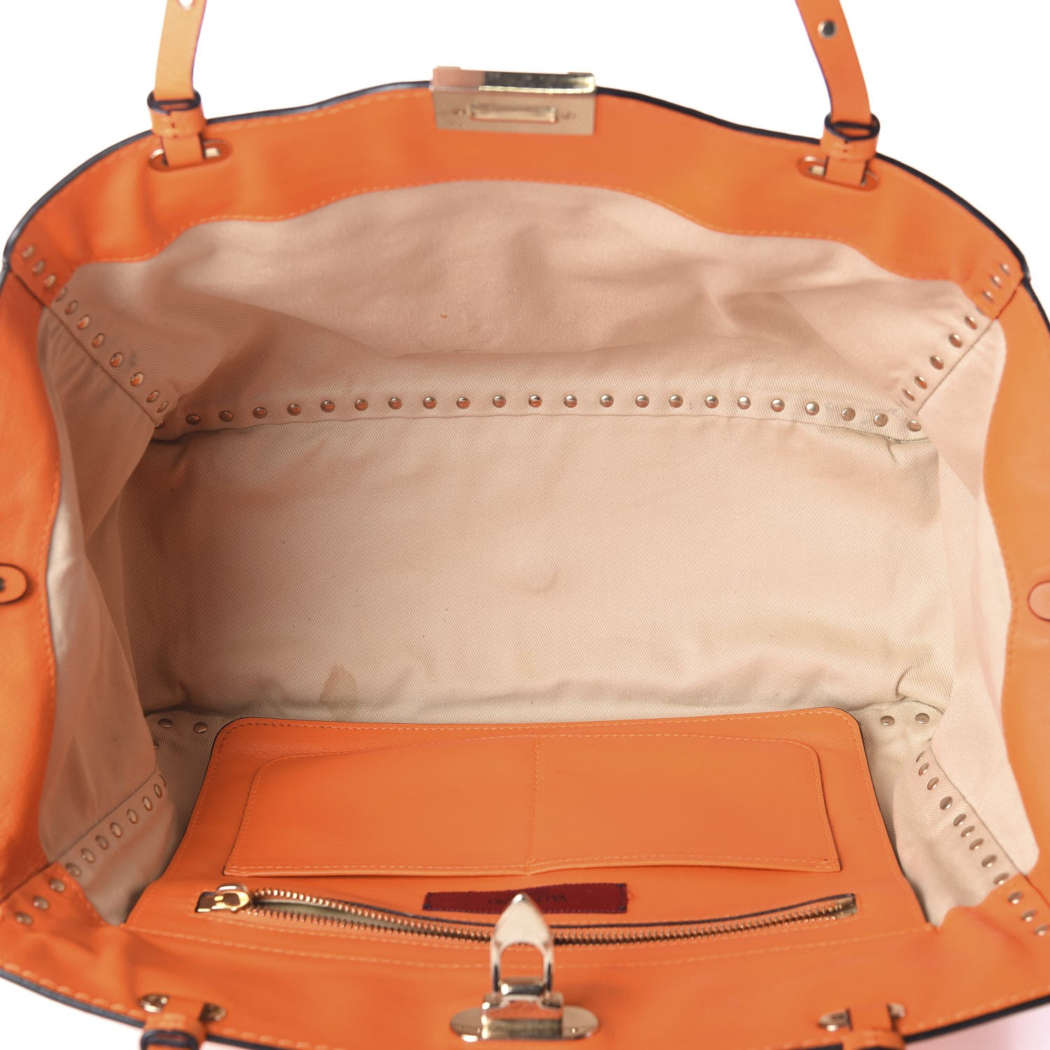 Valentino Garavani Vitello Medium Rockstud Tote Orange Fluo 4 of 10