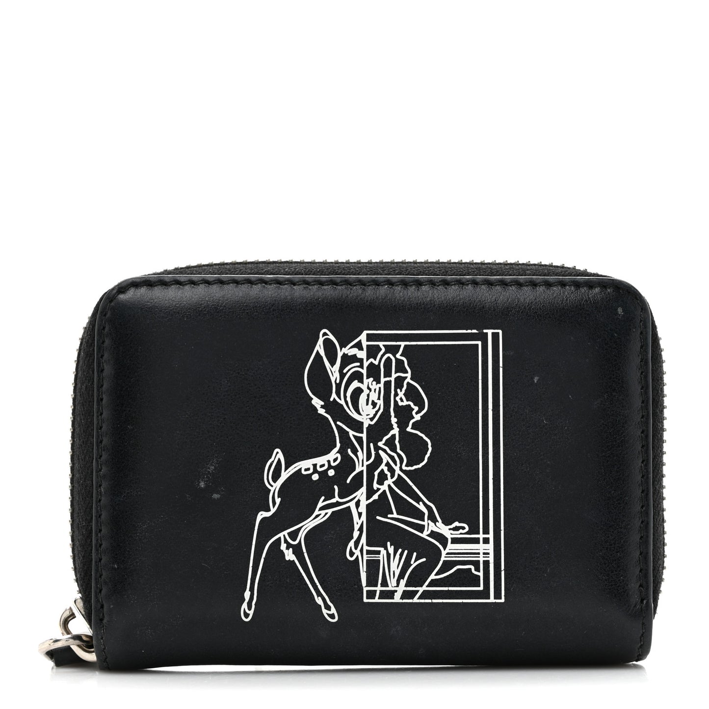 Calfskin Iconic Bambi Print Mini Zip Wallet Black White
