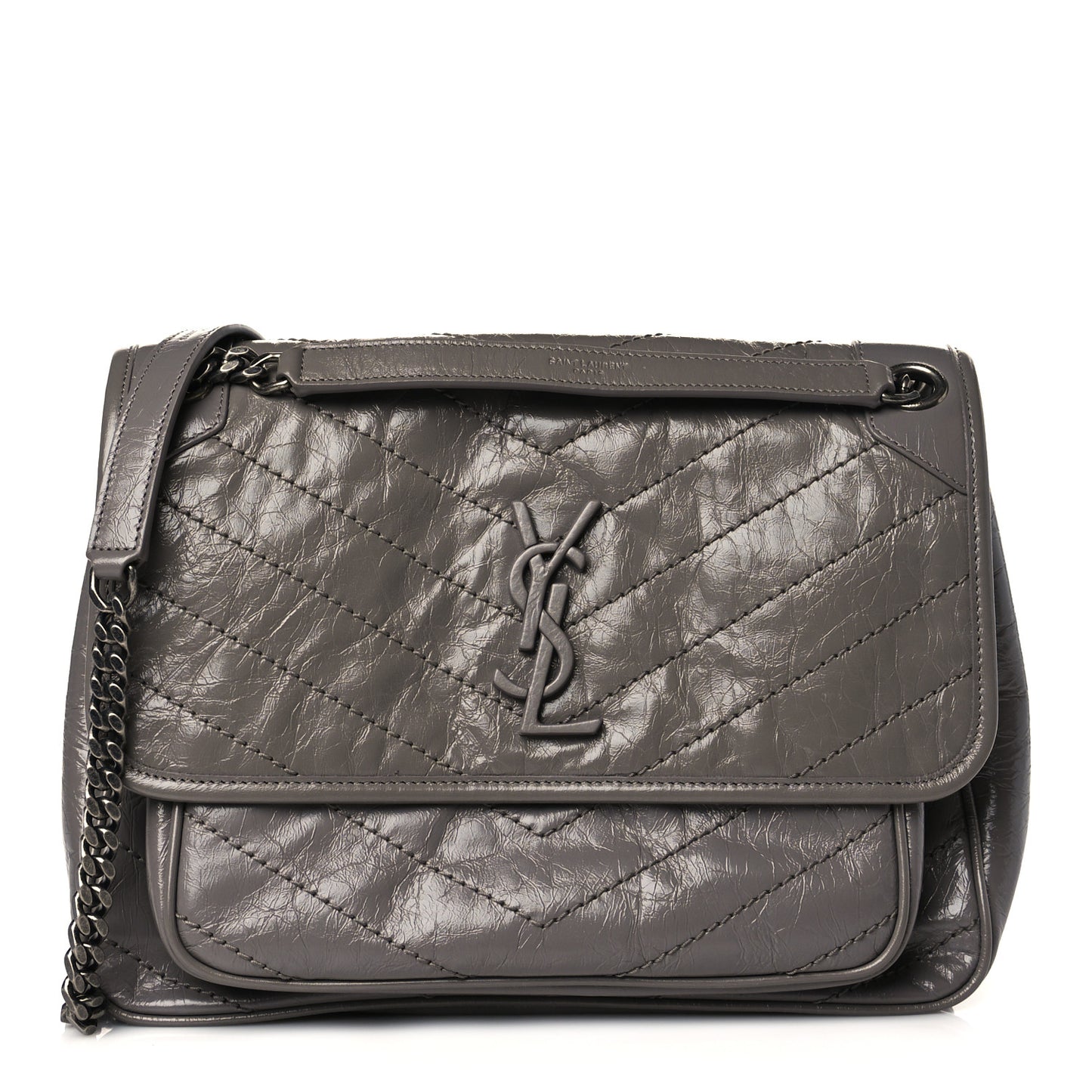Crinkled Calfskin Matelasse Monogram Medium Niki Chain Satchel Fog