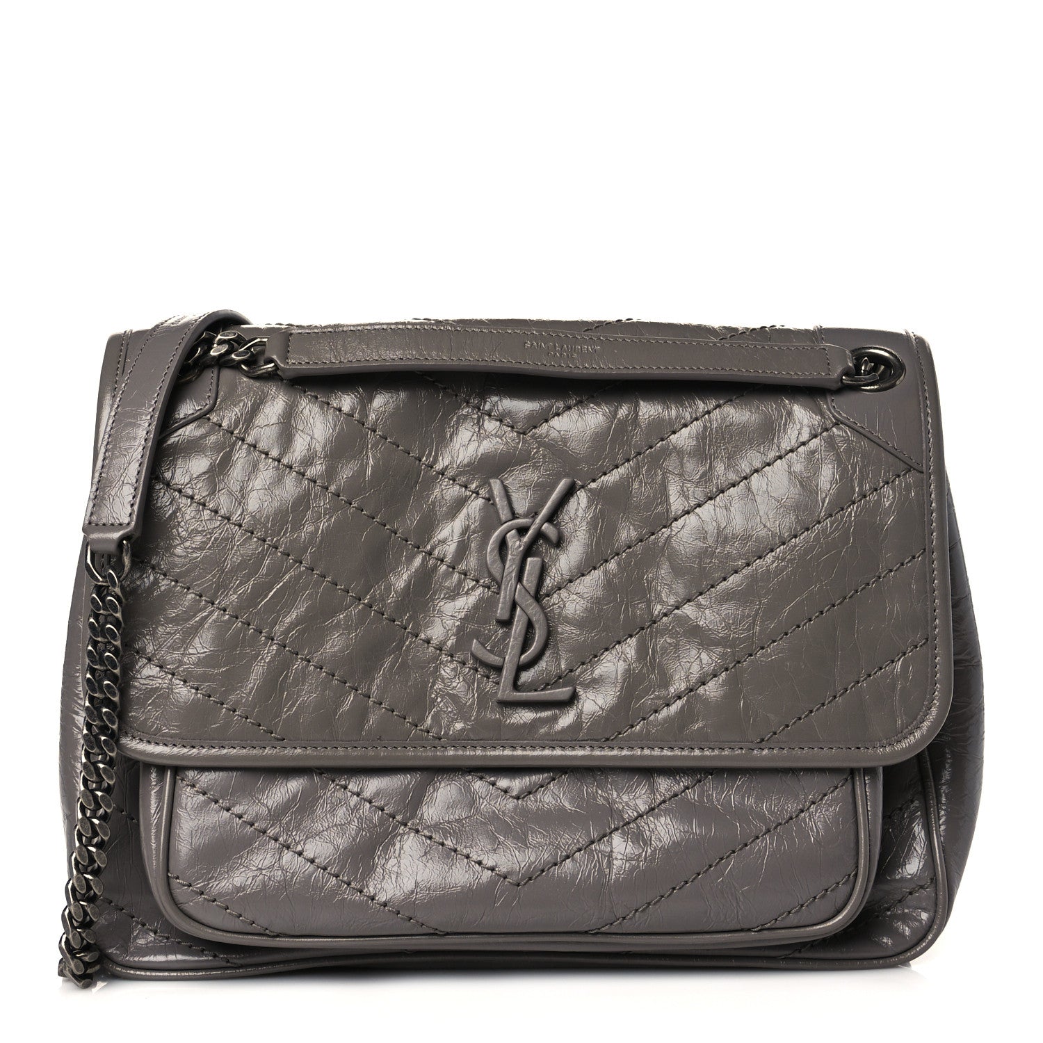 Saint Laurent Crinkled Calfskin Matelasse Monogram Medium Niki Chain Satchel Fog 1 of 10