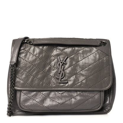 Saint Laurent Crinkled Calfskin Matelasse Monogram Medium Niki Chain Satchel Fog 1 of 10