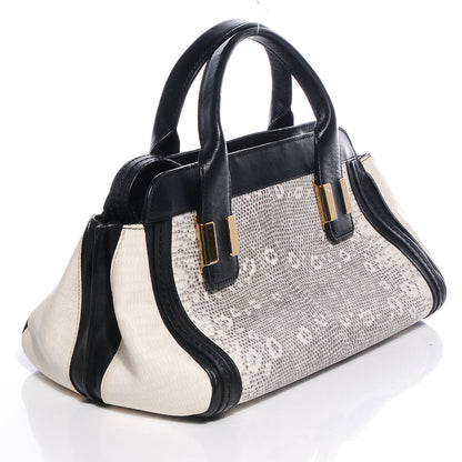 Chloe Calfskin Lizard Embossed Mini Alice Satchel Black White 3 of 9
