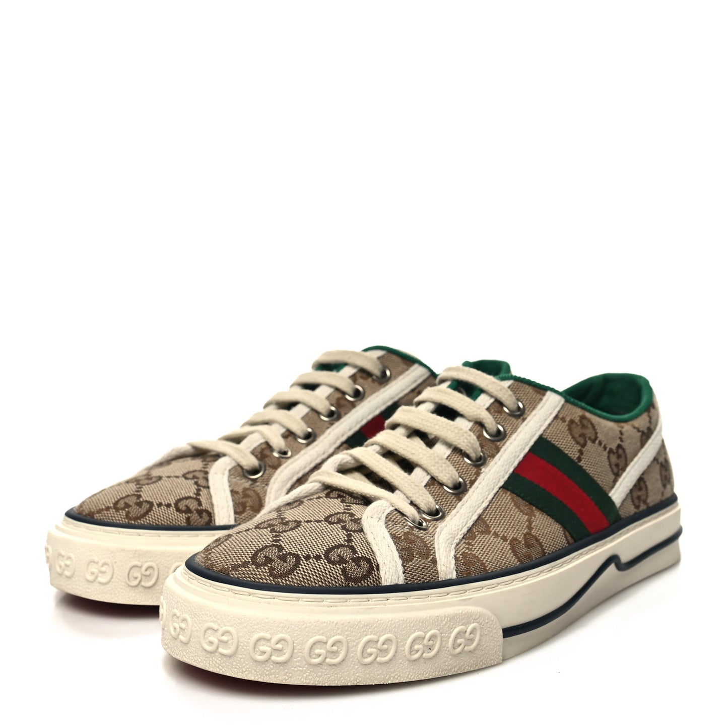 GG Monogram Web Womens 1977 Tennis Sneakers 37 Beige Ebony Mystic White