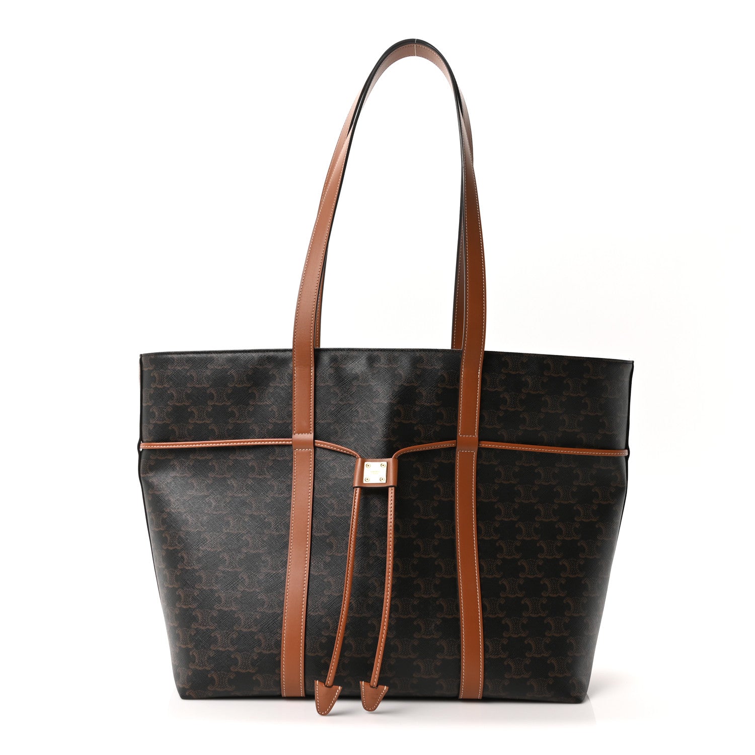 Celine Triomphe Canvas Calfskin Cabas Drawstring Tan 1 of 11
