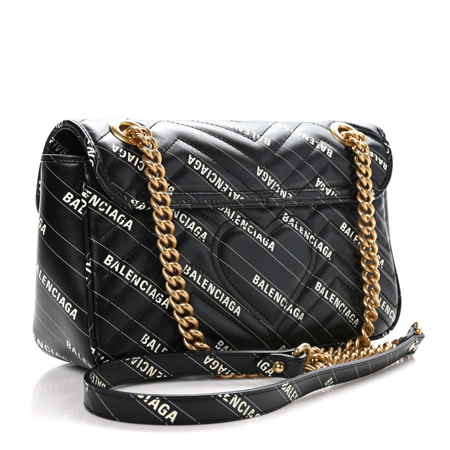 Gucci X BALENCIAGA Calfskin Matelasse Logo Print Small GG Marmont Shoulder Bag Black 3 of 11