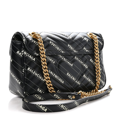 Gucci X BALENCIAGA Calfskin Matelasse Logo Print Small GG Marmont Shoulder Bag Black 3 of 11