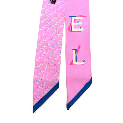 Chanel Silk Twill Slim Bandeau Scarf Fuchsia White 2 of 5