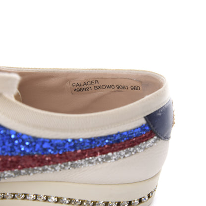 Gucci Calfskin Glitter Crystal Womens Sylvie Web Falacer Sneakers 36.5 White 9 of 12