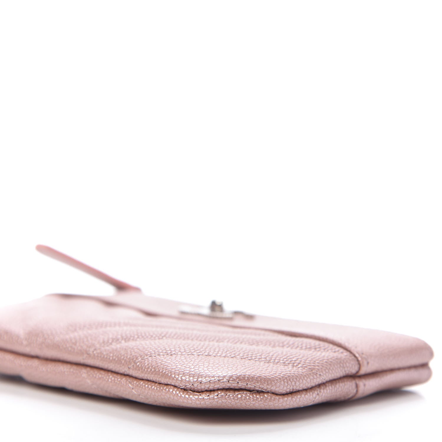 Chanel Metallic Caviar Chevron Quilted Small Vintage Mademoiselle Cosmetic Case Pink 7 of 11