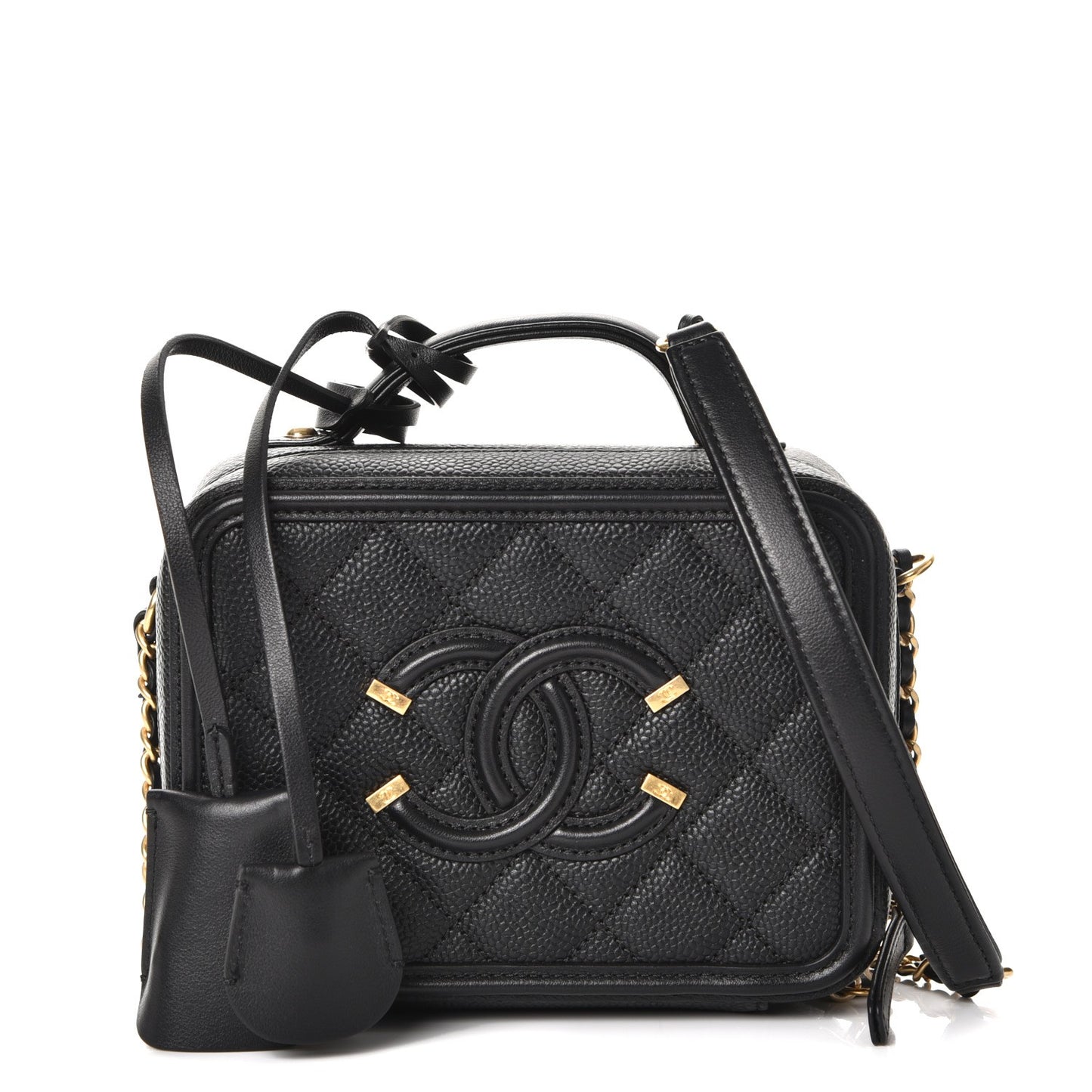 Caviar Quilted Small CC Filigree Vanity Case Black
