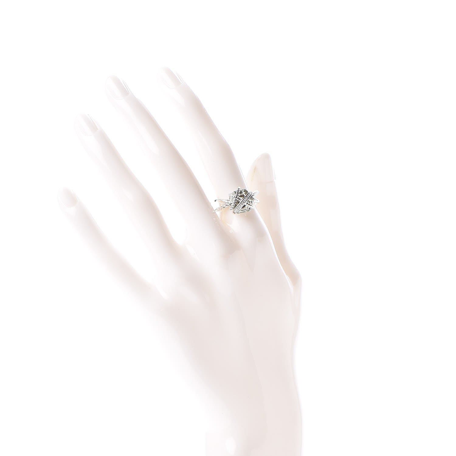 David Yurman Sterling Silver Diamond Prasiolite 10mm Cable Wrap Ring 53.1 6.5 2 of 5