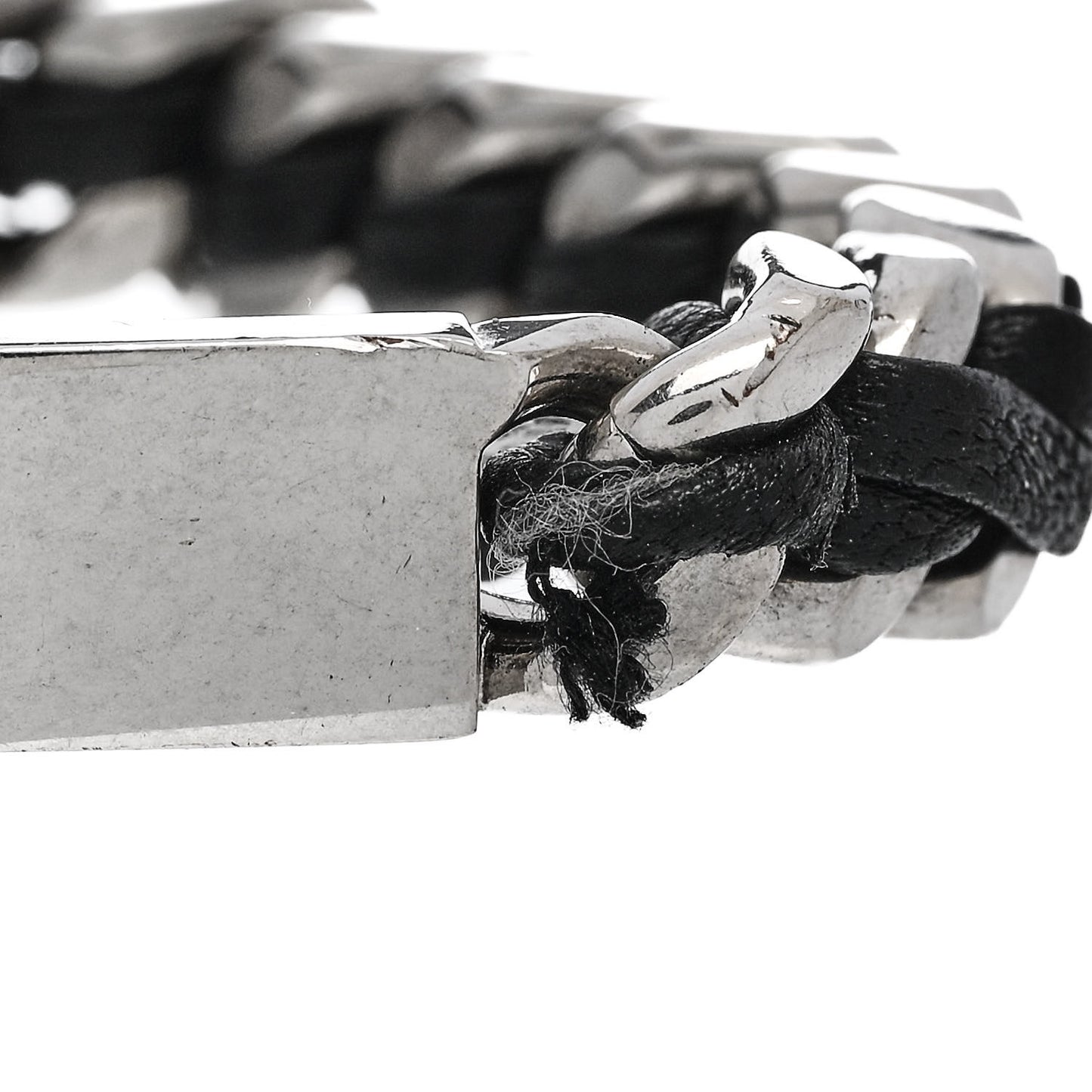 Metal Leather Curb Chain Bracelet Oxidized Silver Black