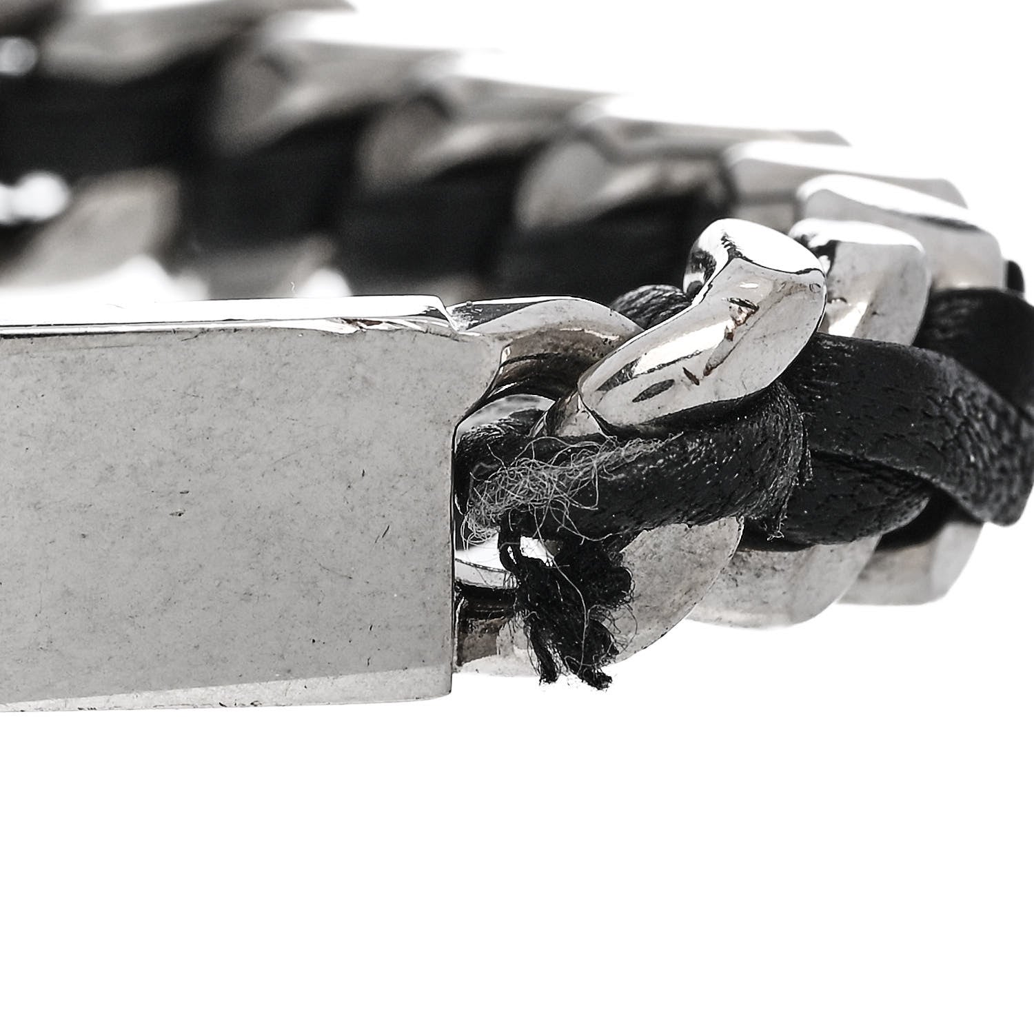 Saint Laurent Metal Leather Curb Chain Bracelet Oxidized Silver Black 6 of 6