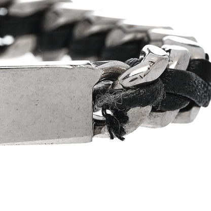 Saint Laurent Metal Leather Curb Chain Bracelet Oxidized Silver Black 6 of 6