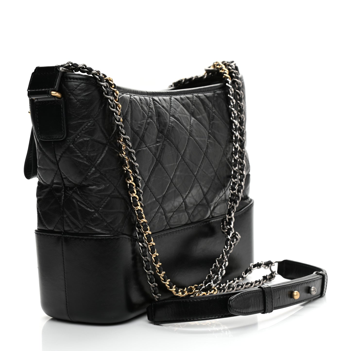 Aged Calfskin Quilted Medium Gabrielle Hobo Black