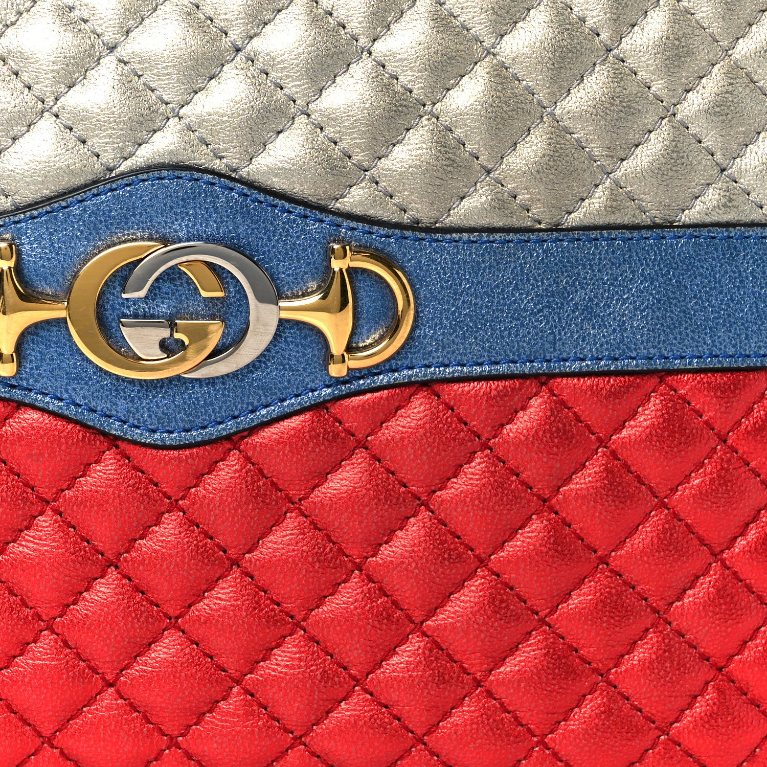 Gucci Laminated Nappa Trapuntata Small Zumi Shoulder Bag Rosso Marine Argento 9 of 11