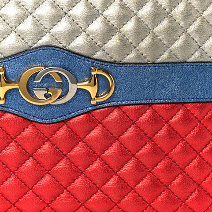 Gucci Laminated Nappa Trapuntata Small Zumi Shoulder Bag Rosso Marine Argento 9 of 11