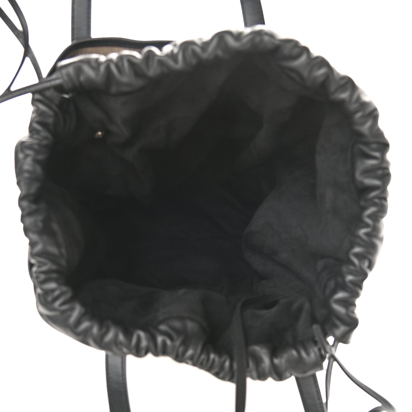 Canvas Calfskin Teddy Drawstring Shopping Tote White Black