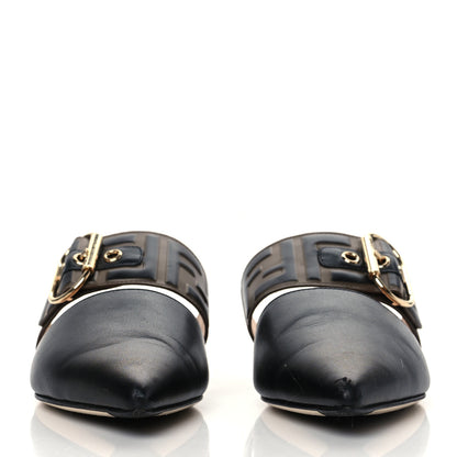 Fendi Vitello FF Embossed Buckle Flat Mules 35.5 Maya Black 3 of 8