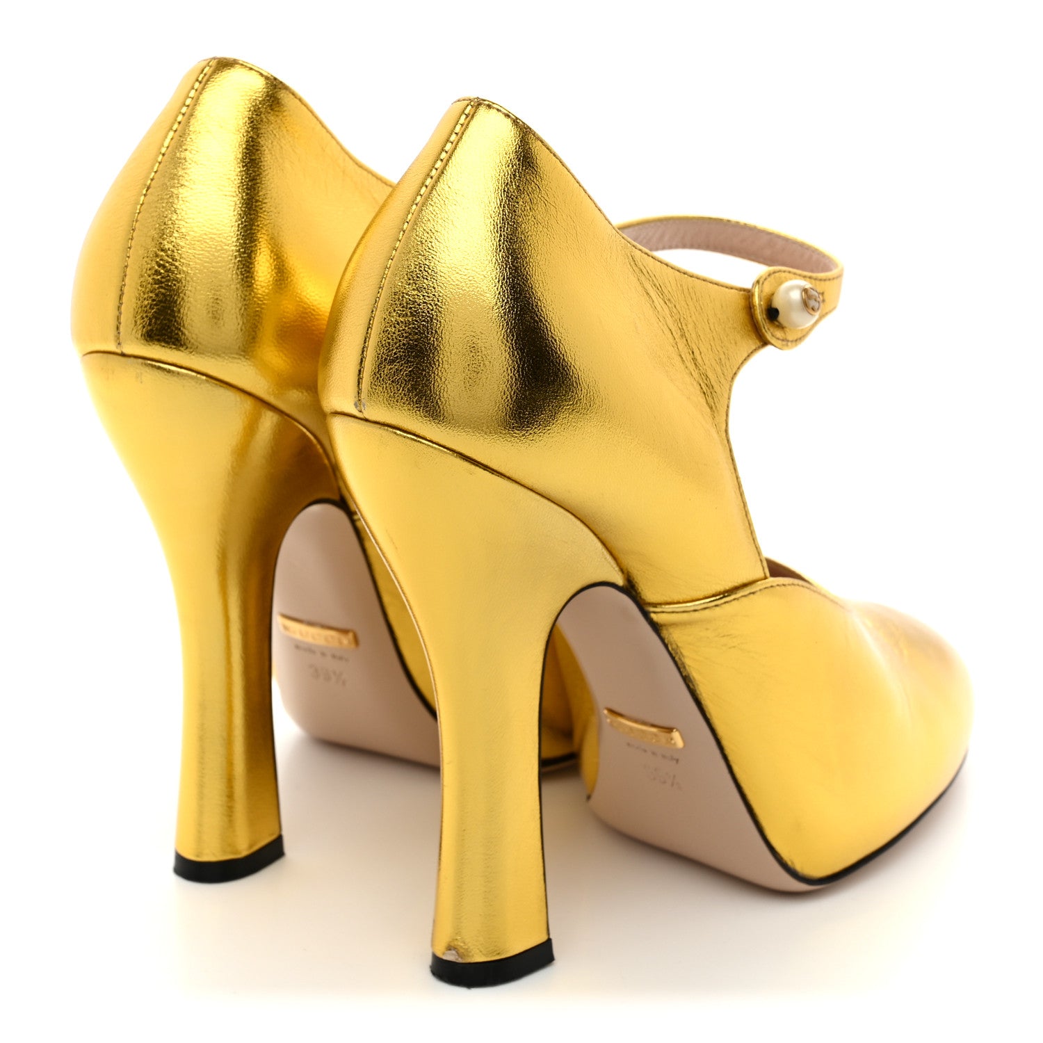 Gucci Metallic Malaga Kid Lesley Mary Jane Pumps 39.5 Gold 5 of 9