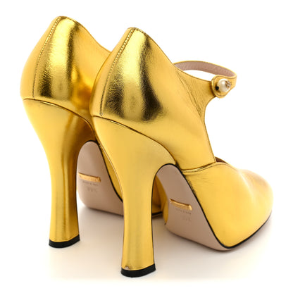 Gucci Metallic Malaga Kid Lesley Mary Jane Pumps 39.5 Gold 5 of 9