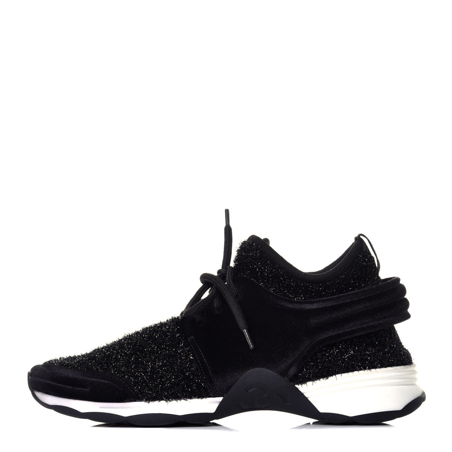 Chanel Stretched Fabric Velvet CC Womens Sneakers 38.5 Black 1 of 7