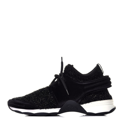 Chanel Stretched Fabric Velvet CC Womens Sneakers 38.5 Black 1 of 7