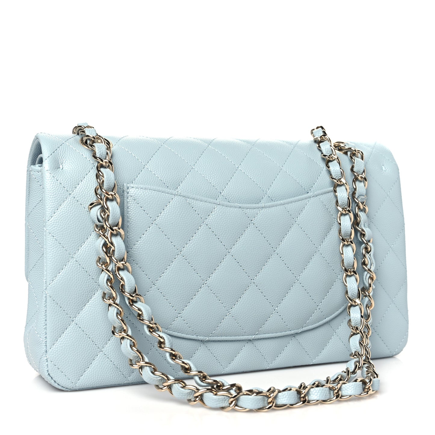 Caviar Quilted Medium Double Flap Light Blue