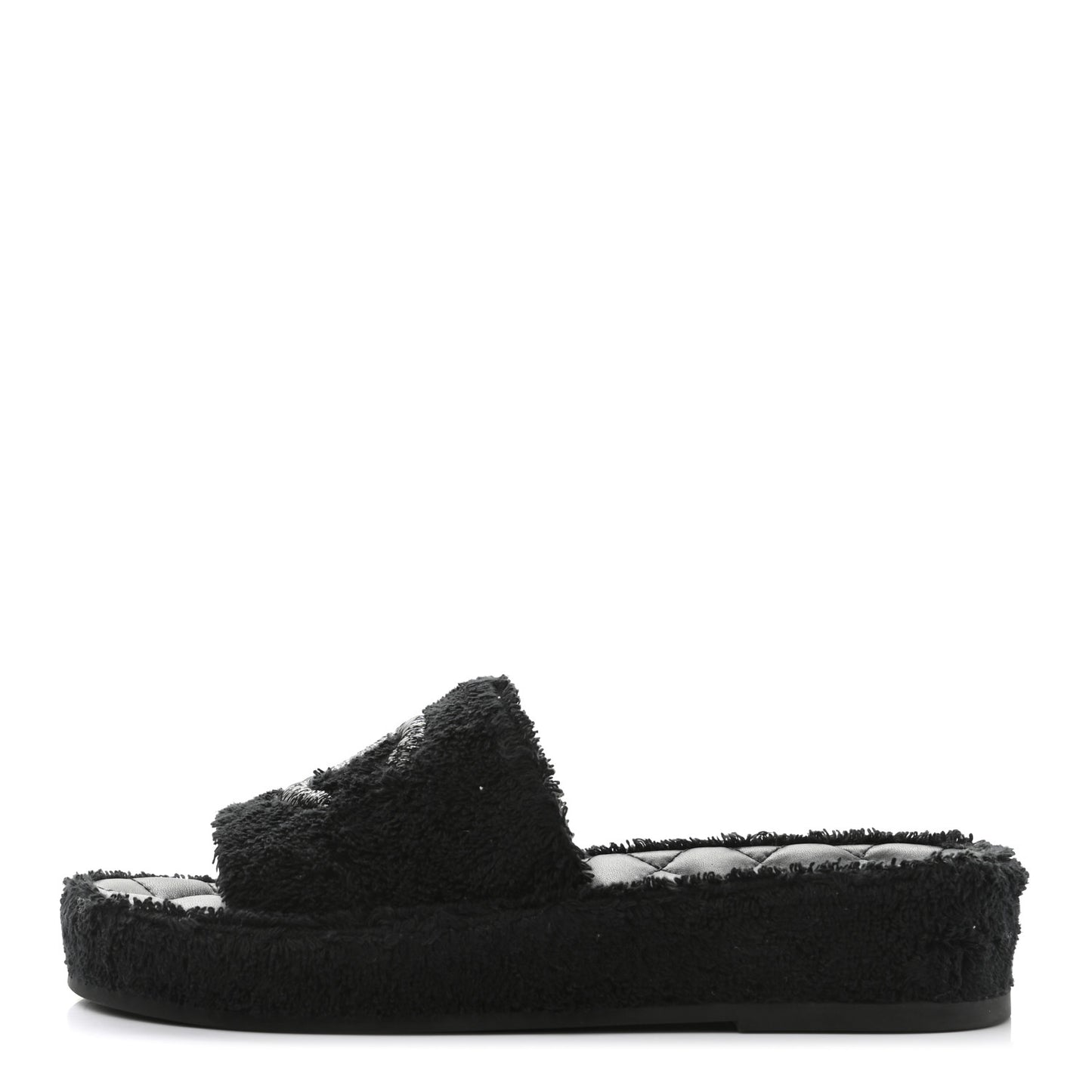 Terry Cloth Lambskin CC Sandals 36 Black