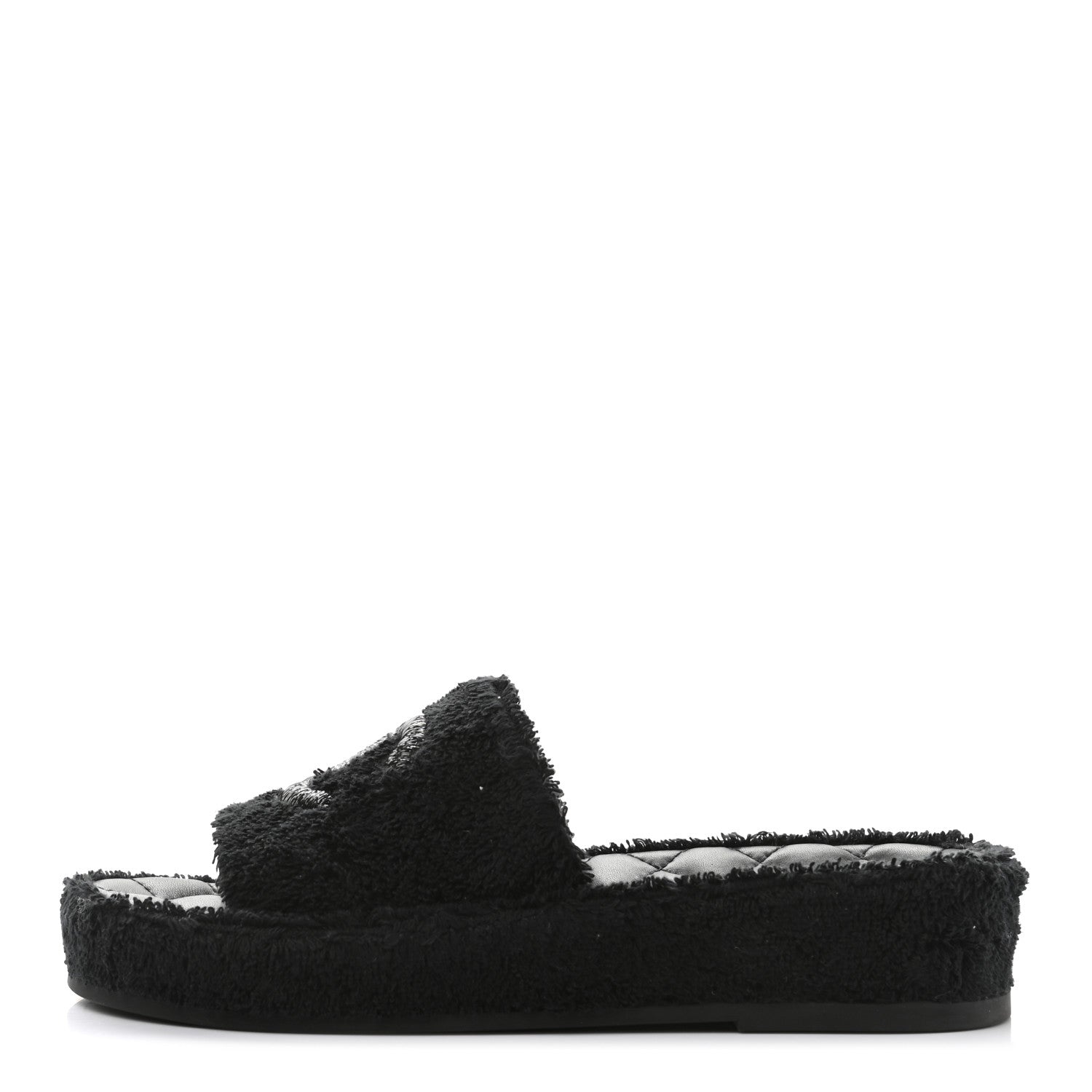 Chanel Terry Cloth Lambskin CC Sandals 36 Black 1 of 9