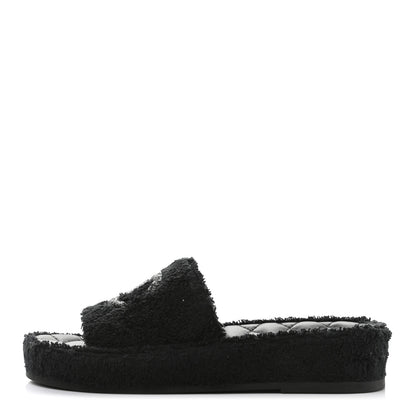 Chanel Terry Cloth Lambskin CC Sandals 36 Black 1 of 9