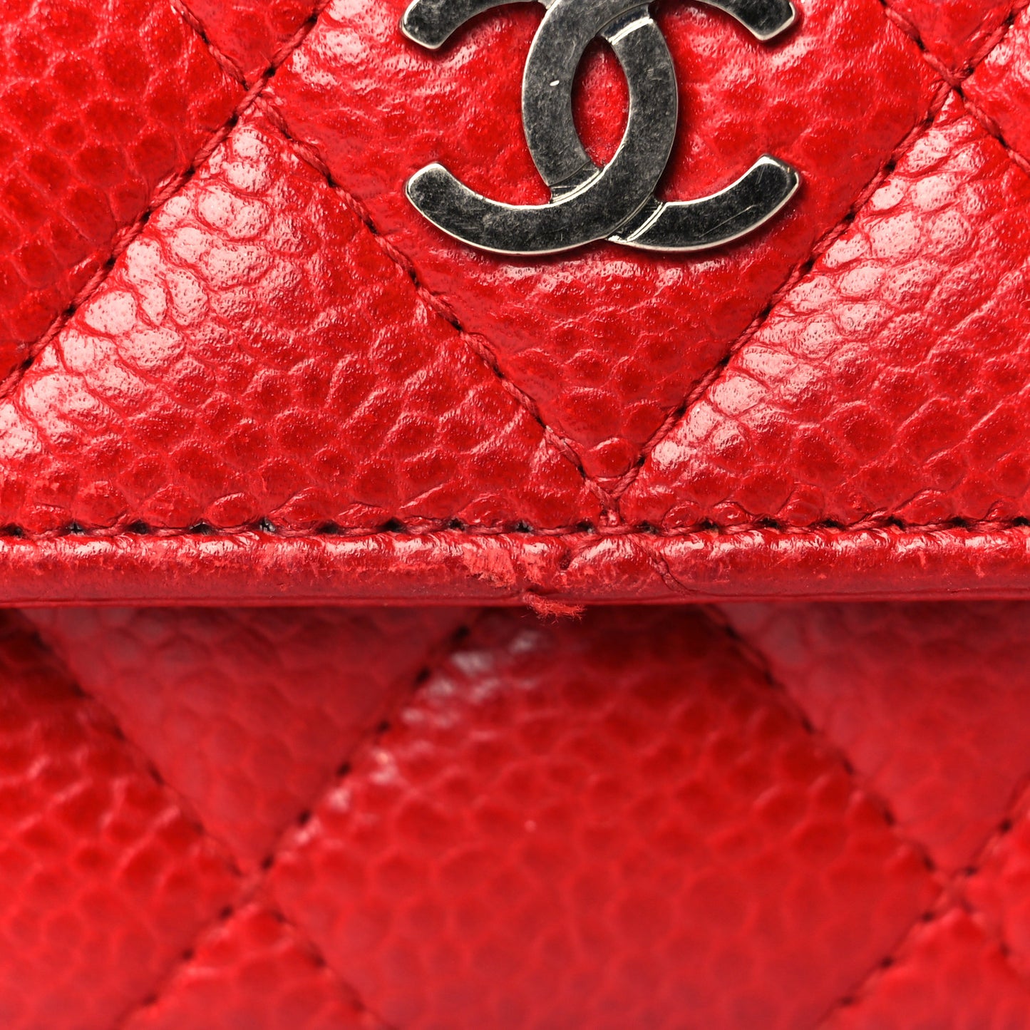 Caviar Quilted Flap Card Holder Red