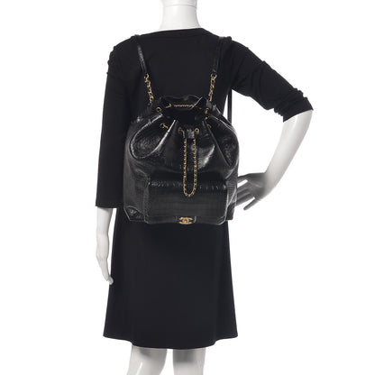 Chanel Calfskin Crocodile Embossed Large Backpack Black 2 of 10