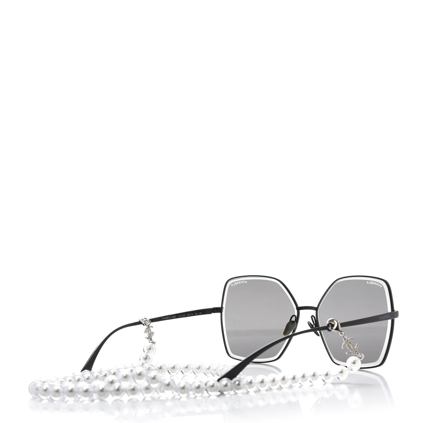 Metal Butterfly Removable Pearl Chain Sunglasses 4262 Black