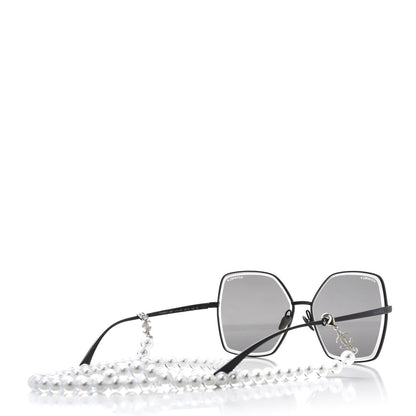 Chanel Metal Butterfly Removable Pearl Chain Sunglasses 4262 Black 4 of 10