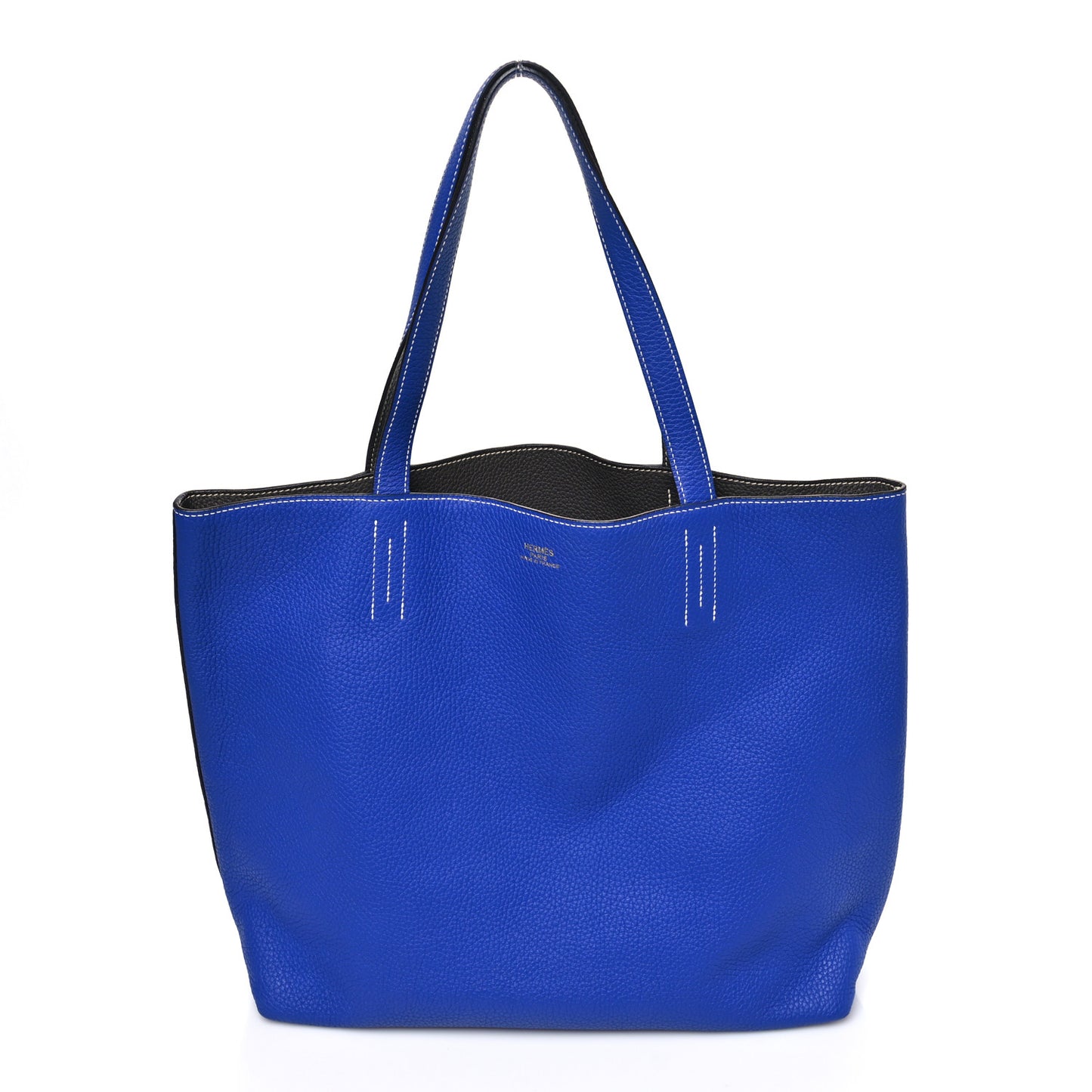 Taurillon Clemence Double Sens 36 Reversible Tote Graphite Bleu Electrique
