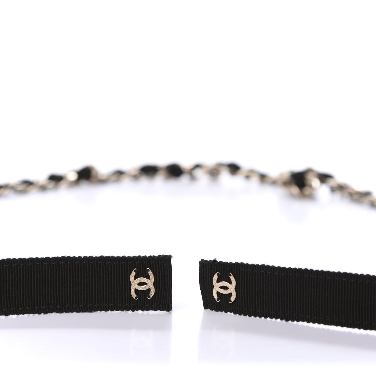 Grosgrain Chain CC Bow Belt S Black Gold