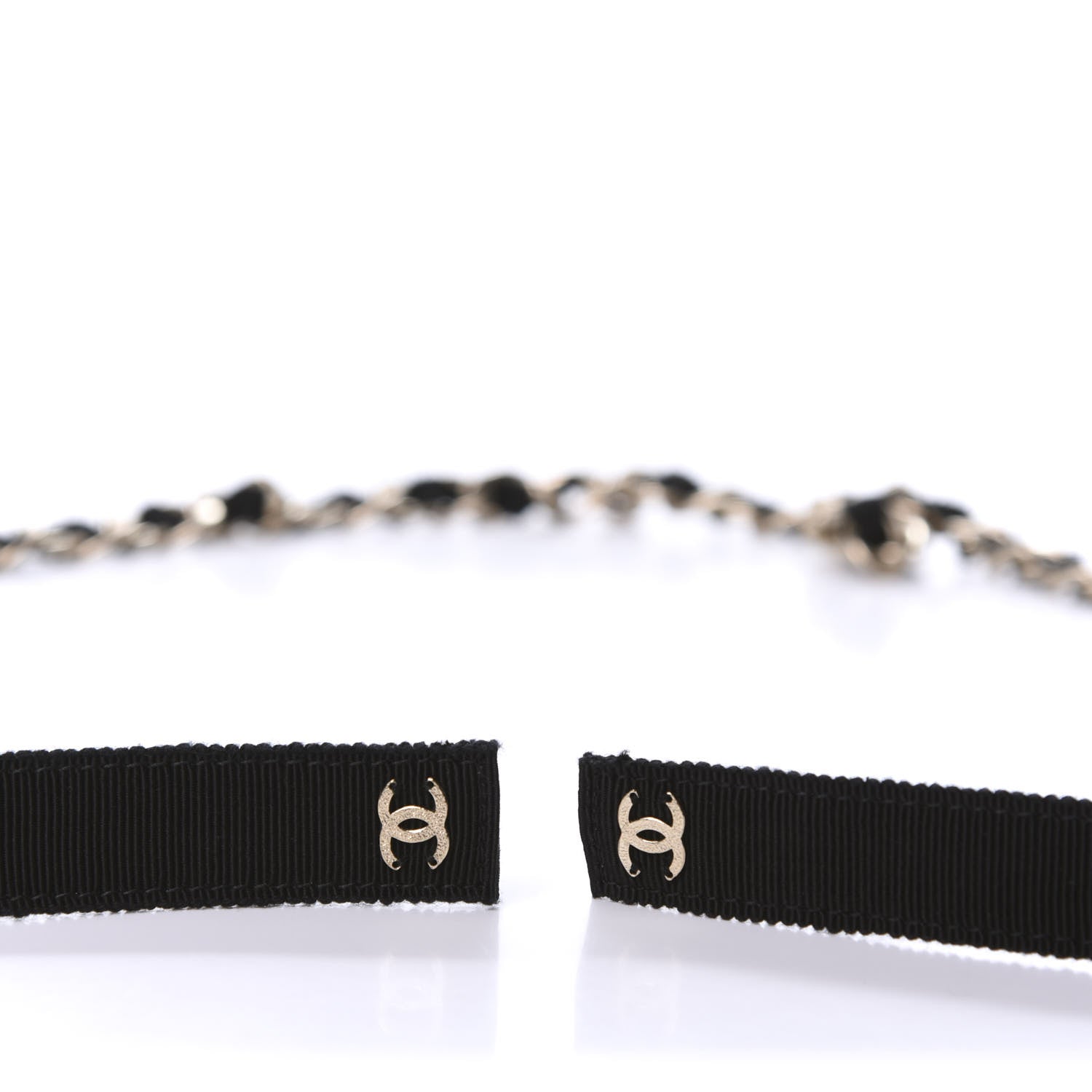 Chanel Grosgrain Chain CC Bow Belt S Black Gold 3 of 4