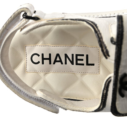 Chanel Calfskin Printed Velcro Dad Sandals 38 White Black 6 of 10