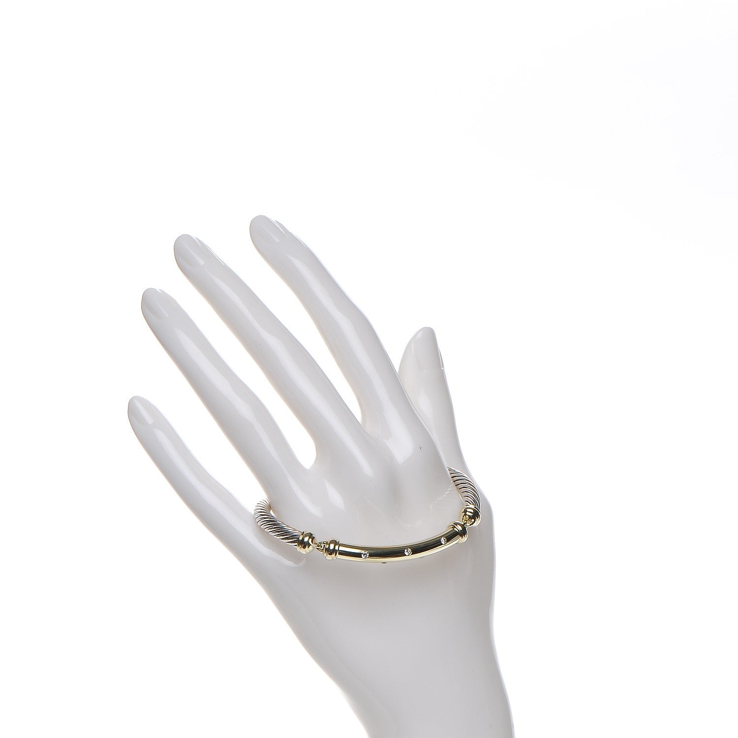 David Yurman Sterling Silver 14K Yellow Gold Diamond 5mm Metro Cable Bracelet 2 of 4
