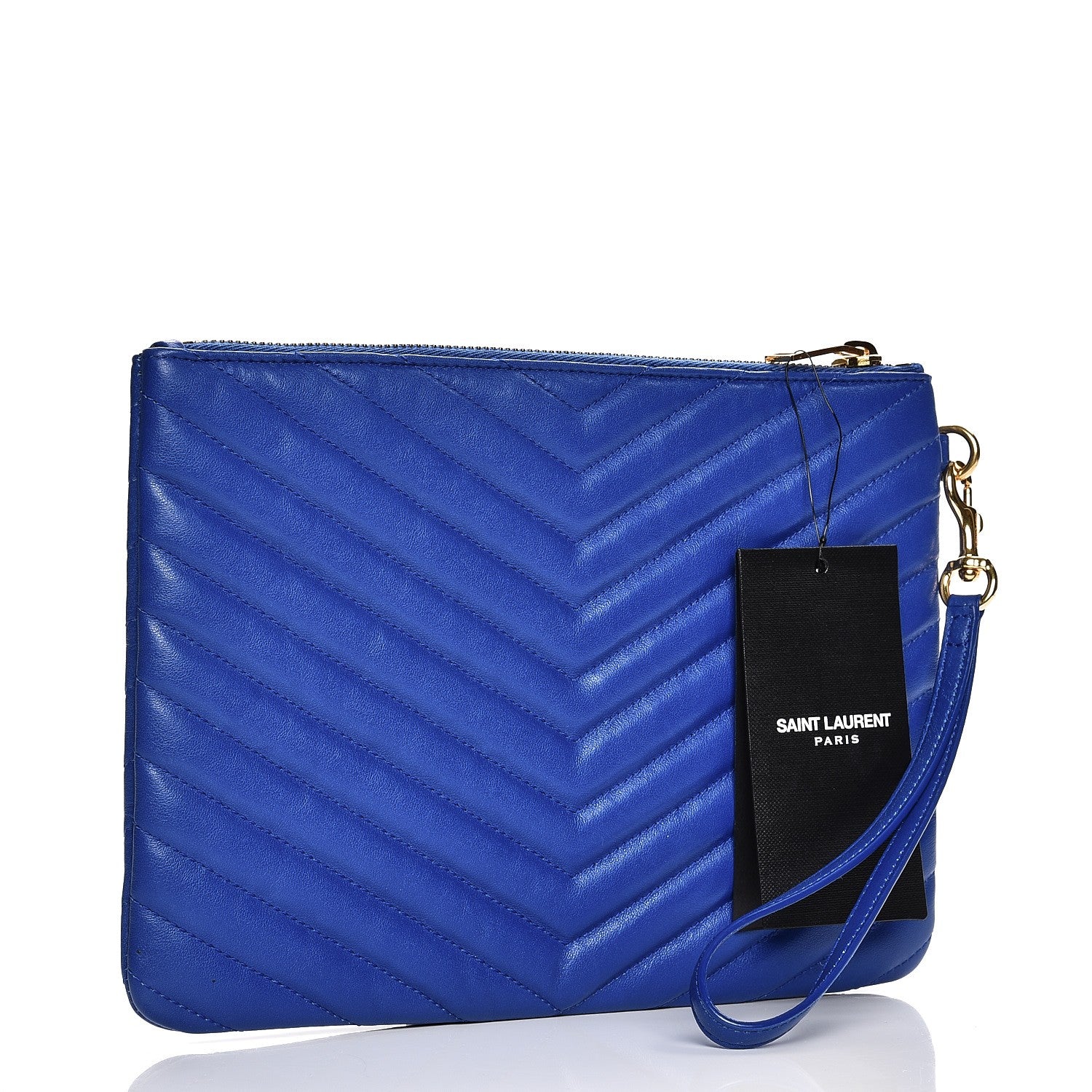 Saint Laurent Calfskin Matelasse Chevron Monogram A5 Wristlet Blue Majorelle 3 of 8