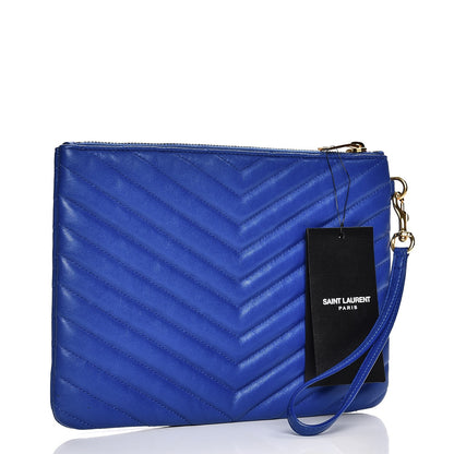Saint Laurent Calfskin Matelasse Chevron Monogram A5 Wristlet Blue Majorelle 3 of 8