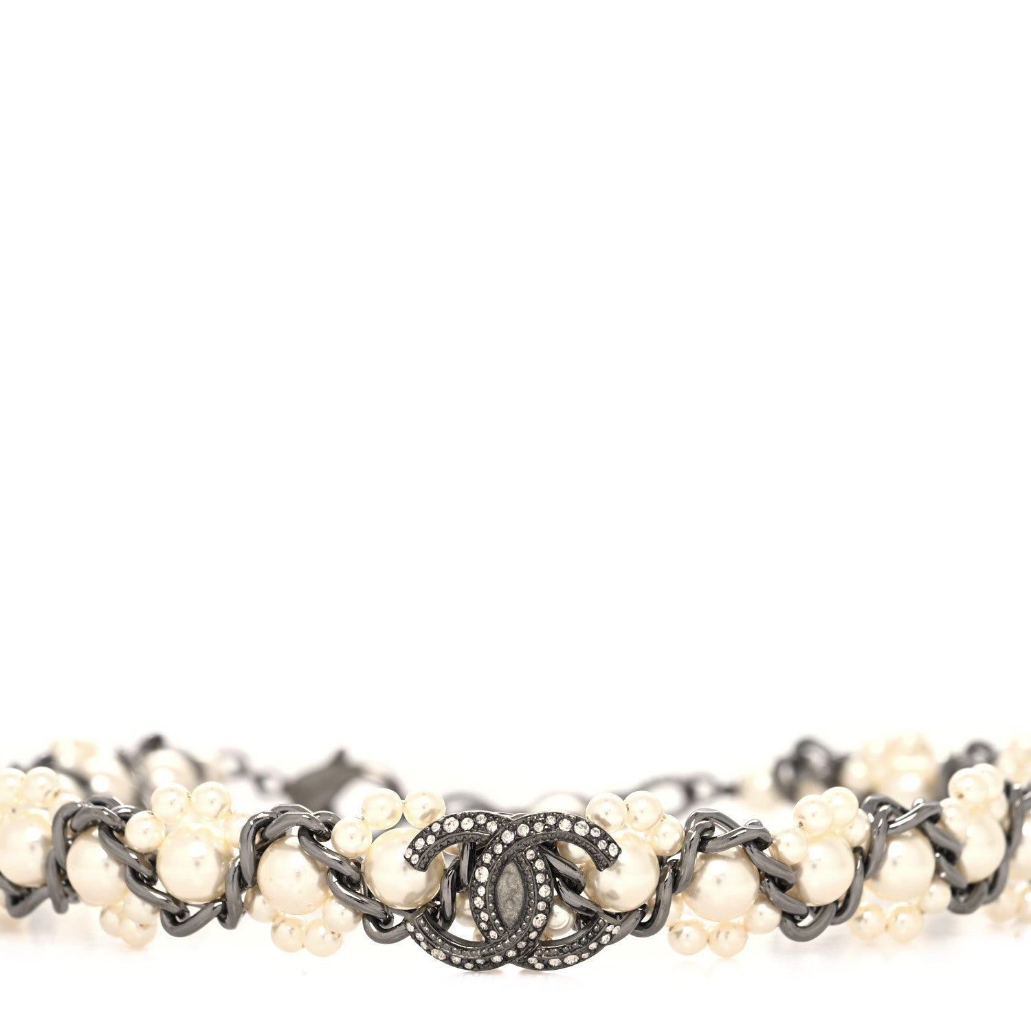 Chanel Pearl Crystal CC Choker Necklace Ruthenium 1 of 5