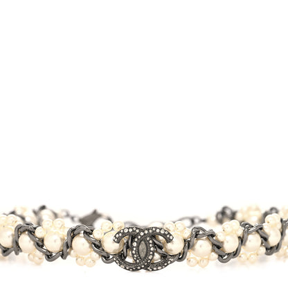 Chanel Pearl Crystal CC Choker Necklace Ruthenium 1 of 5
