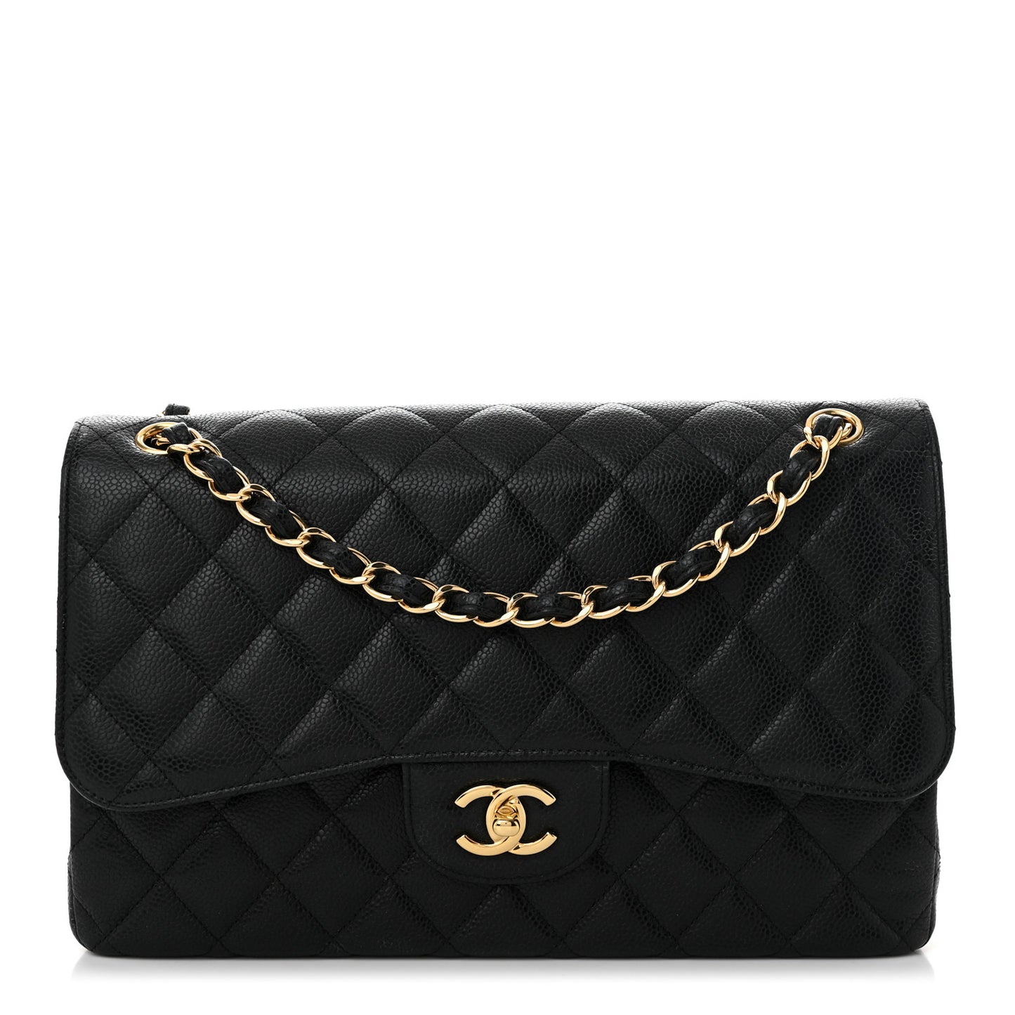Caviar Quilted Jumbo Double Flap Black