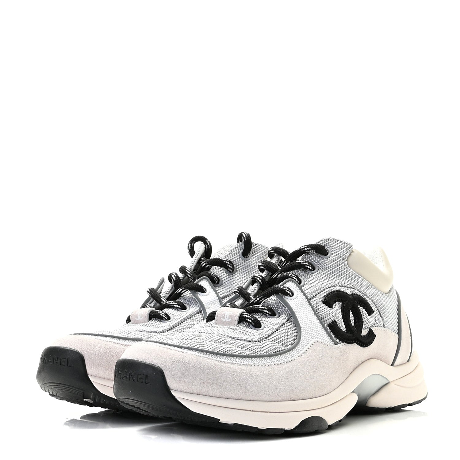 Chanel Nylon Calfskin Suede Womens CC Sneakers 40 Grey White 2 of 11
