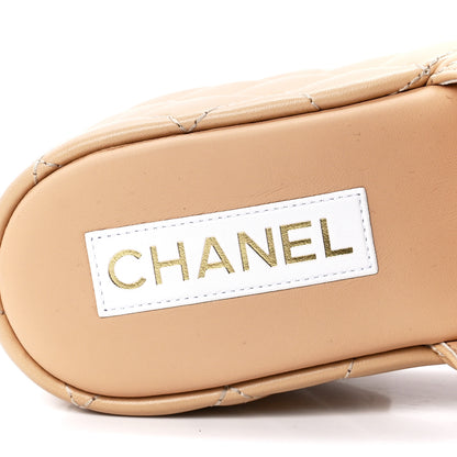 Chanel Lambskin Quilted CC Mules Wedge Sandals 37 Beige 6 of 7